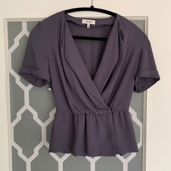 Aritzia Babaton Sherman Short Sleeve Wrap Top - Picture 2 of 4